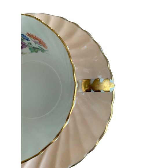 AYNSLEY ENGLAND PASTEL LIGHT PINK SWIRL TEA CUP SAUCER SET FLORAL GOLD RIM #2 Gd - Picture 14 of 14